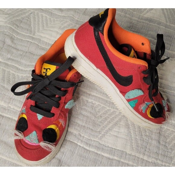 Nike Air Force 1 Low “Year of the Tiger” Kids 3Y Red Canvas Cat Face Sneakers - Picture 2 of 10